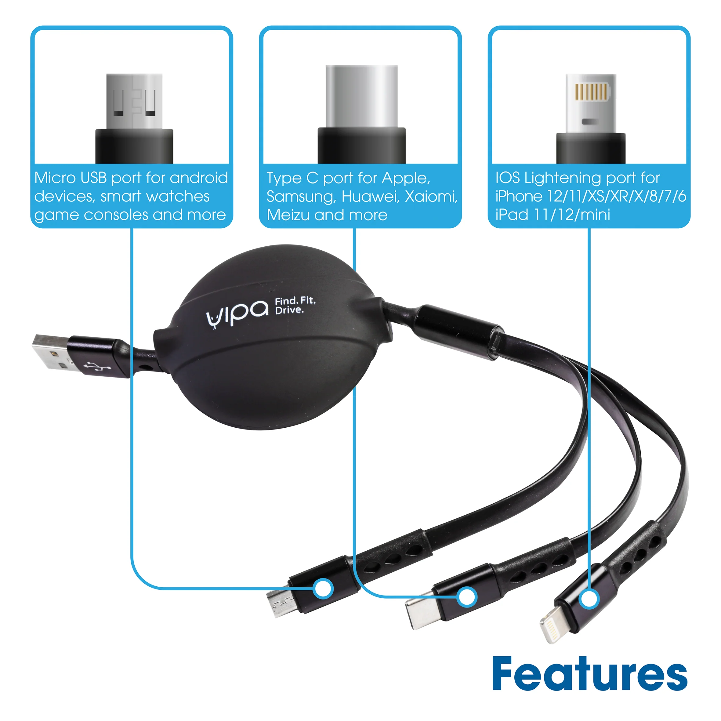 Retractable Silicone Charging Cable - 3 in 1 - Image 7